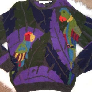 Vintage Perry Ellis Handknit Parrot Sweater